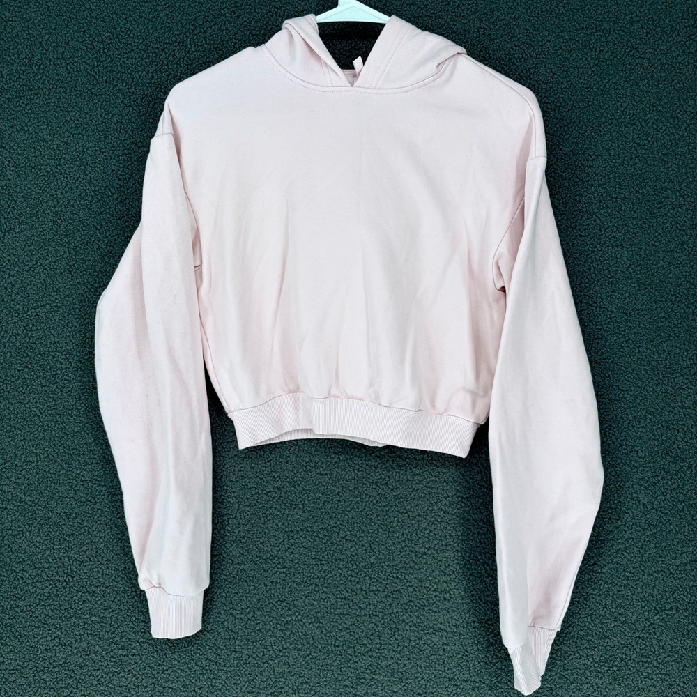 SKIMS Cotton Fleece Classic Crop Hoodie Petal Pink Small Sweatshirt Loungewear